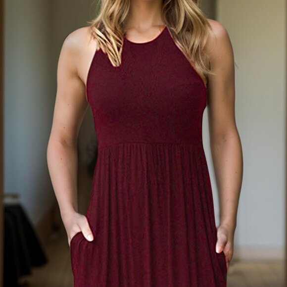 Pocketed Round Neck Sleeveless Dress - Picture 5 of 9